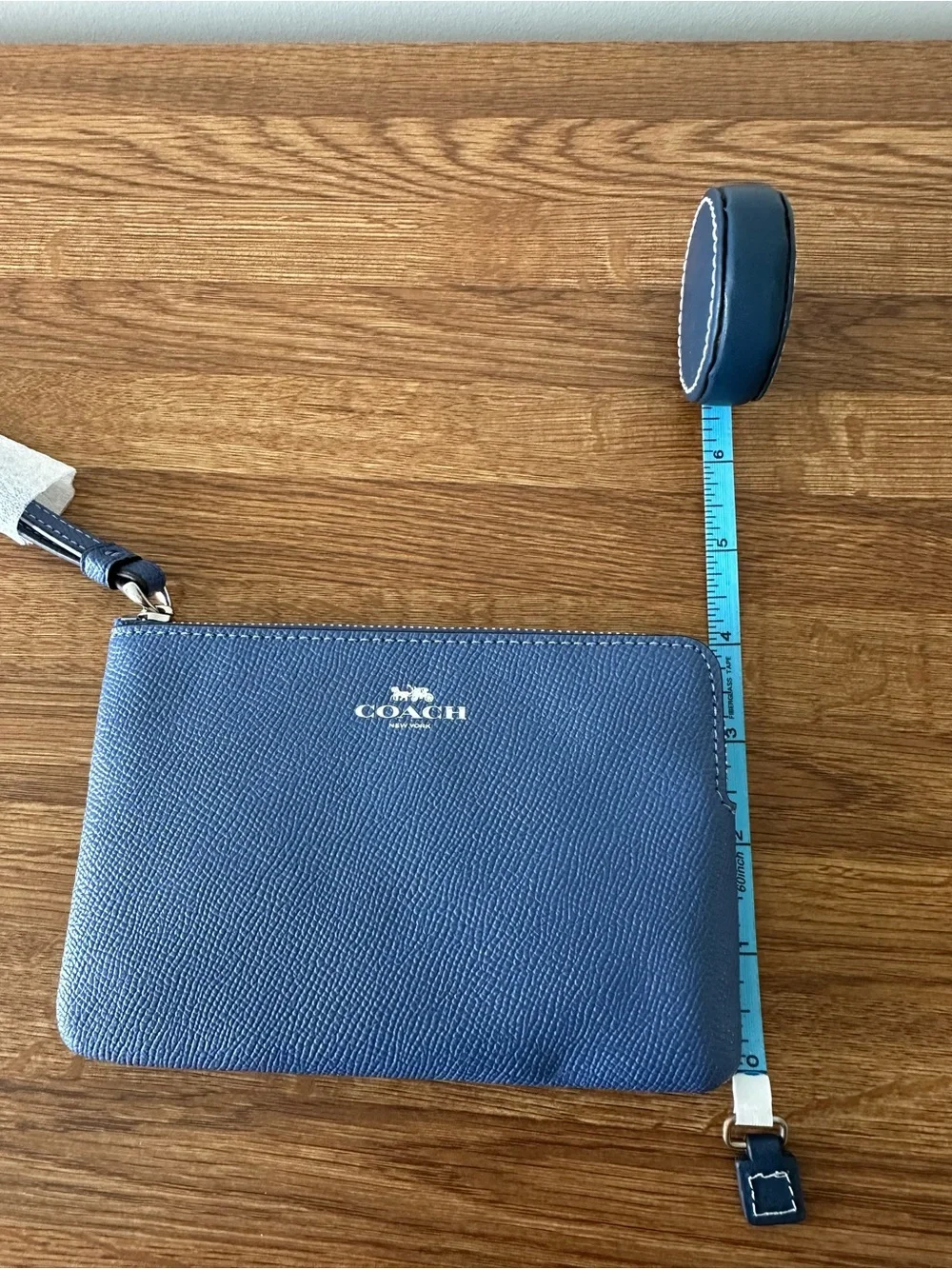 NWT Coach Blue Leather Wristlet Pouch with Strap